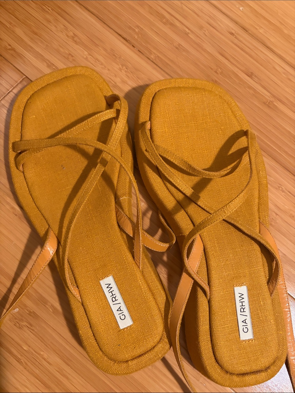 GIA/RHW Mustard Strappy Flat Sandals - Women's